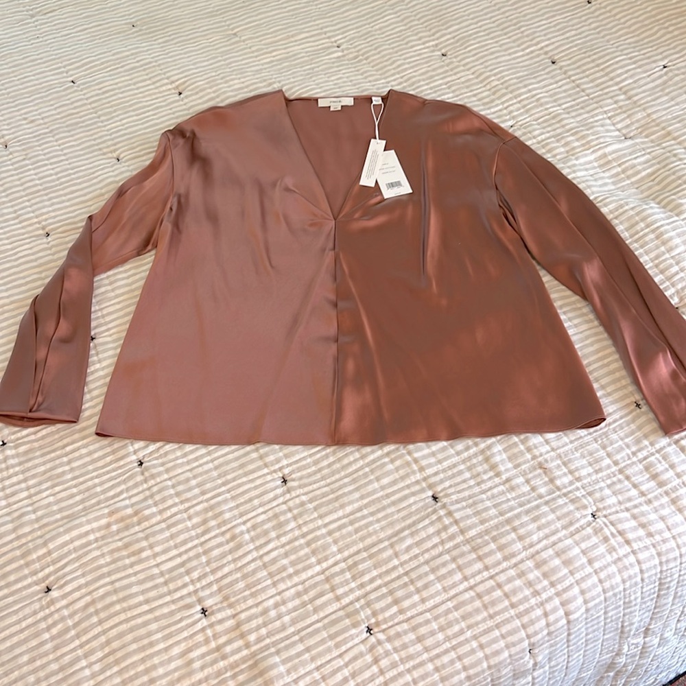 Vince terracotta silk blouse NWT